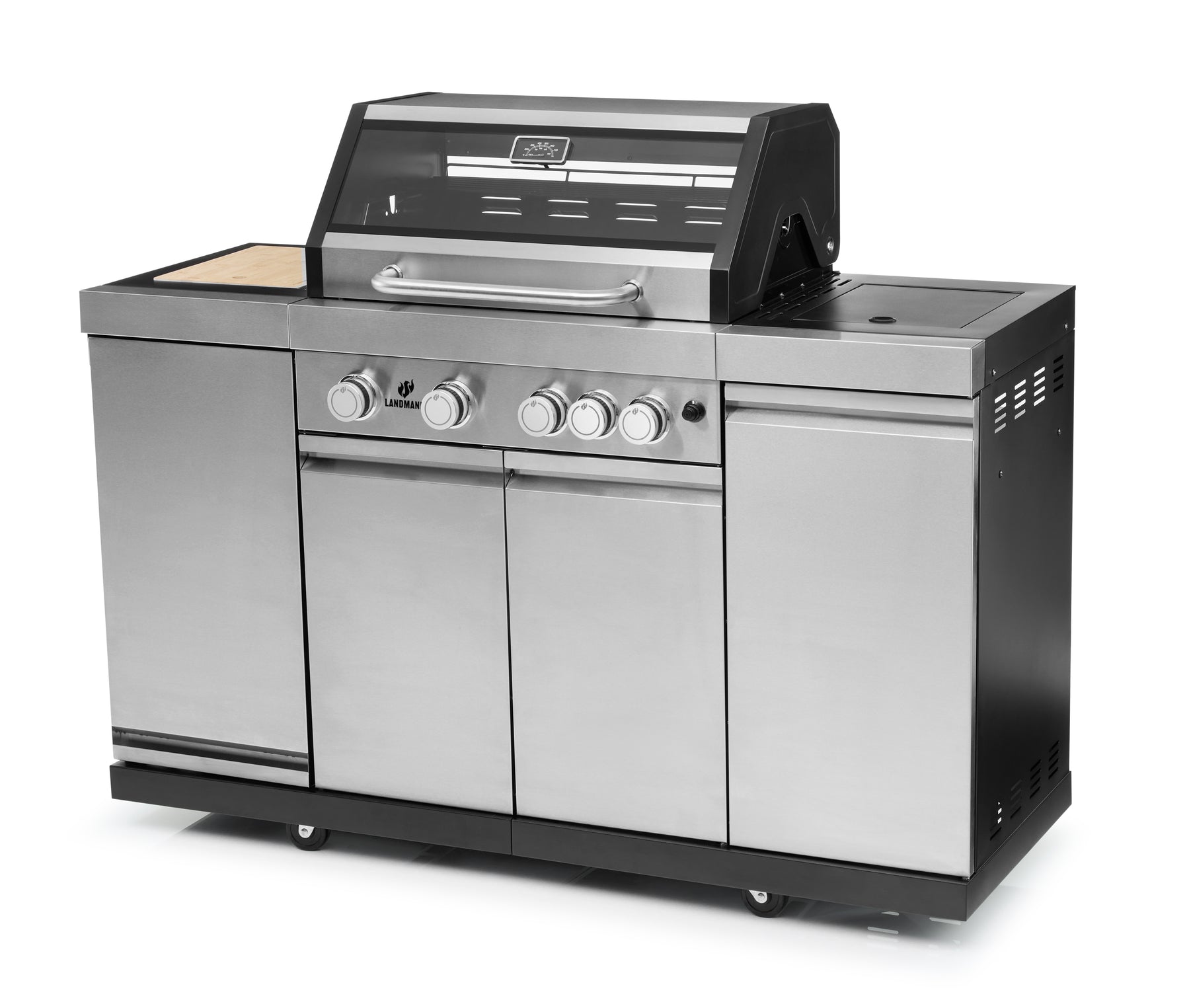 Hybridgrill för utekök med gasol och kol